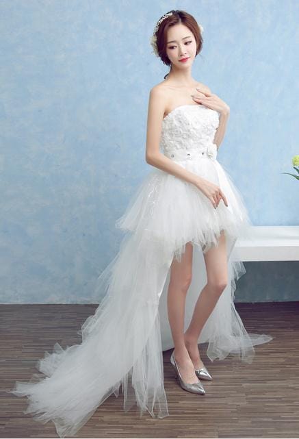 ヘアトップ ウェディングドレス　トレーン　ホワイト　ロングドレス　パーティードレス ワンピース カラードレス　ショート丈　二次会 演奏会 披露宴 結婚式 発表会 6,719円