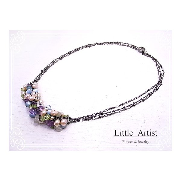ロレーヌ ネックレス 淡水パール ペリドット アメジスト 天然石 アクセサリー 作家 Little Artist リトルアーティスト la-27