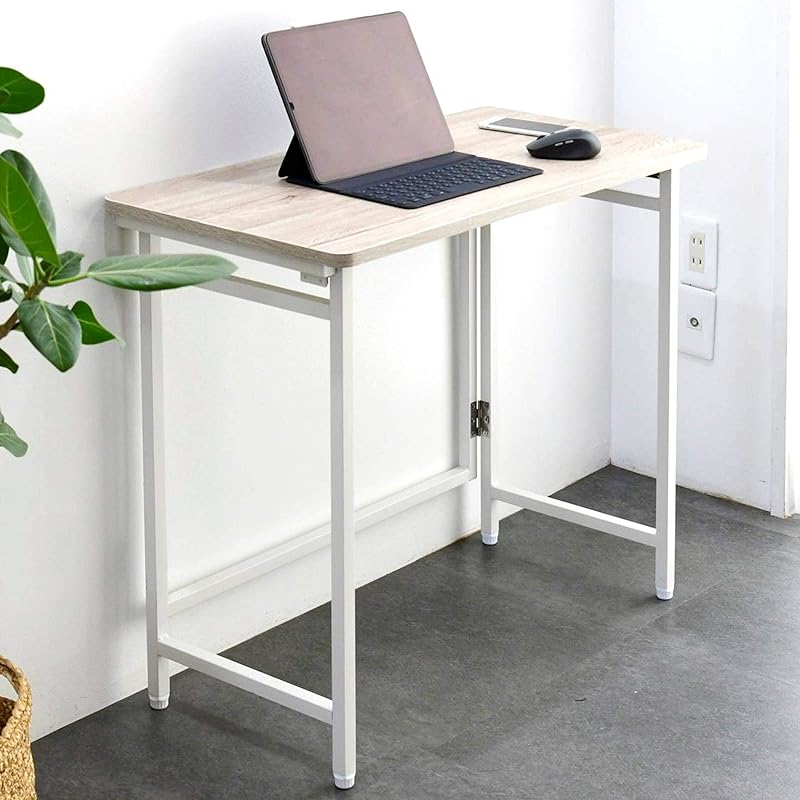 【即納】[山善] 折りたたみ デスク 幅80×奥行40×高さ70cm コンパクト 傷汚れ水分熱に強い天板(メラミン加工) なめらかな表面 角が丸い アジャスター付き 完成品 アンティークアイボリ