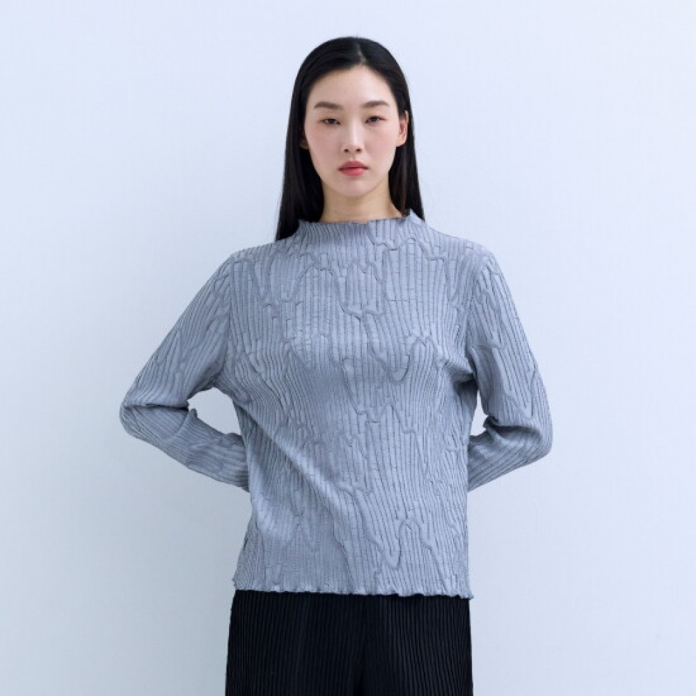 プリーツミ レディース ウェーブ ハイネック ロングスリーブ Tシャツ PPTSS025013