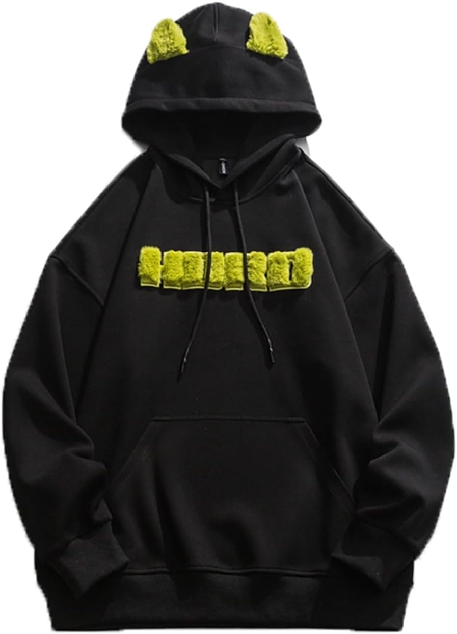 パーカー ねこ耳 かわいい 5xl 英字 フルオーバー 長袖 メンズ トレーナー 刺繍 フード ポケット付き スウェット 秋冬 おおきいサイズ ビックシルエット お肌に優しい シンプル ストリート