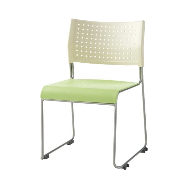 （まとめ）アイリスチトセ スタッキングチェア 樹脂座タイプ グリーン ASL-110PP-W/GN 1脚 (×3セット)