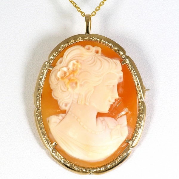 K14 14金 YG イエローゴールド ネックレス シェルカメオ 約50.5cm ジュエリー 中古