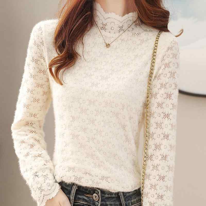 ブラウス 秋服 トップス エレガント レディース カジュアル フェミニン レース 上品 花 ハーフハイネック 長袖 おしゃれ 大人っぽい 透け感 クラシック