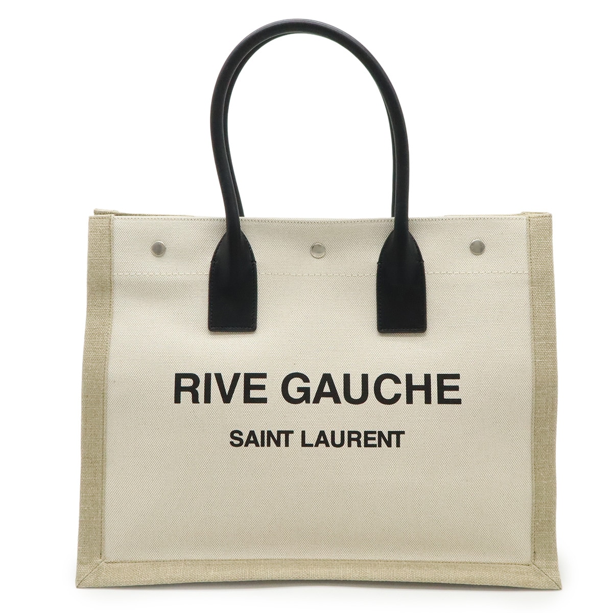 YSL イブサンローラン リヴゴーシュ トートバッグ キャンバス レザー ベージュ ブラック 61748