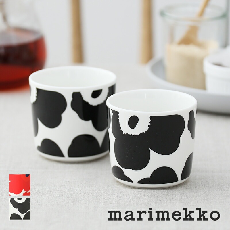 【正規品】marimekko / マリメッコ Unikko(ウニッコ) ラテマグ コーヒーカップセット 2個入り 花柄 マグカップ レッド ブラック 黒 赤 ギフト 箱入り 箱付き プレゼント 6,098円