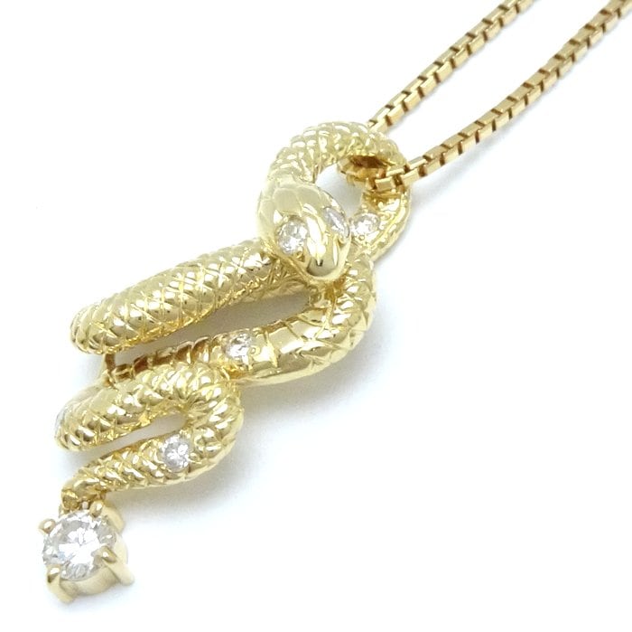 スネーク ネックレス ダイヤモンド0.29ct ヘビモチーフ K18YG イエローゴールド/75404【中古】