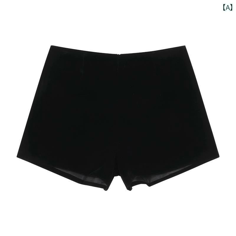 ショートパンツ レディース 秋冬 ボトムス ハイウエスト タイト ストレート バックファスナー 脚長効果 カジュアル おしゃれ 無地 黒