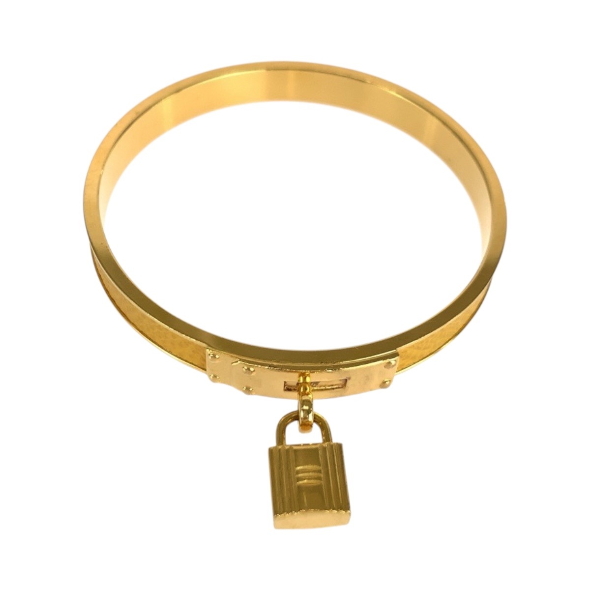 美品 ケリーバングル パドロックモチーフ ゴールド イエロー メッキ バングル ブレスレット レディース 505204