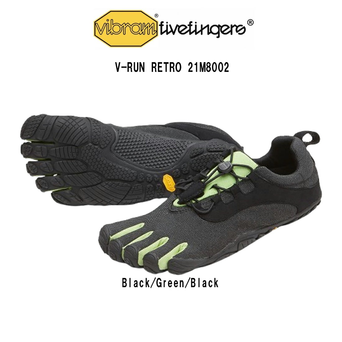 Vibram FiveFingers レディース 五本指 シューズ ランニング トレーニング グリーン ブラック V-Run RETRO 21W8002
