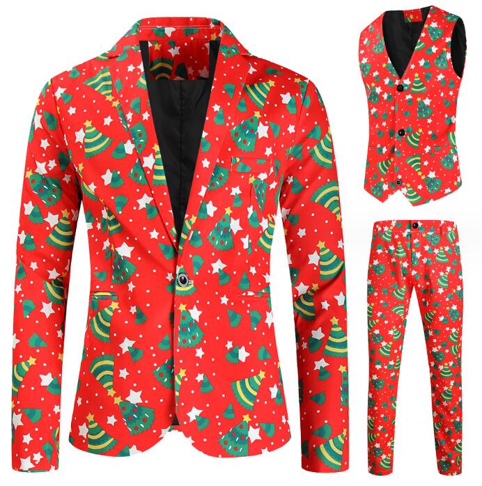 メンズスーツセット クリスマスツリー　ジレベスト　長パンツ　タキシードジャケット　Christmas 単品/2点/3点セット　二次会コスプレステージ演出服アウター　舞台ダンスウェア　団体服　発表会　カ