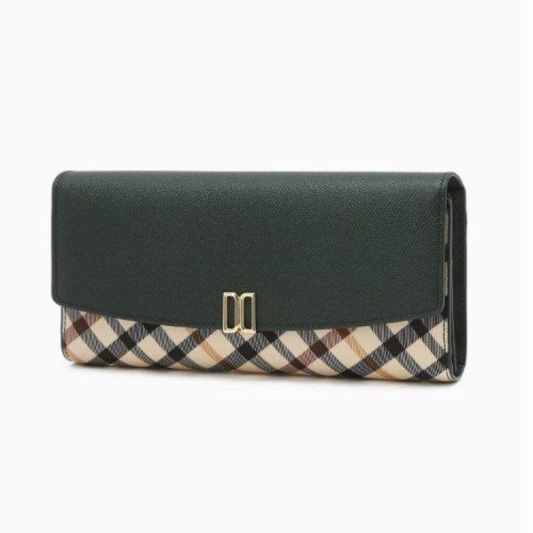 AK Bundang店 ハンドバッグ 緑 チェック配色 レザー 長財布 DCWA5F441E2