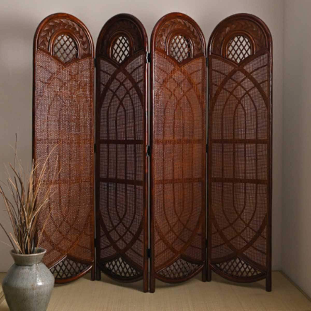籐 スクリーン 間仕切り 4連 畳める ラタン パーテーション 目隠し 仕切り 衝立 折りたたみ 籐スクリーン コンパクト収納 折り畳み 籐家具 ラタン製 ついたて インテリアその他