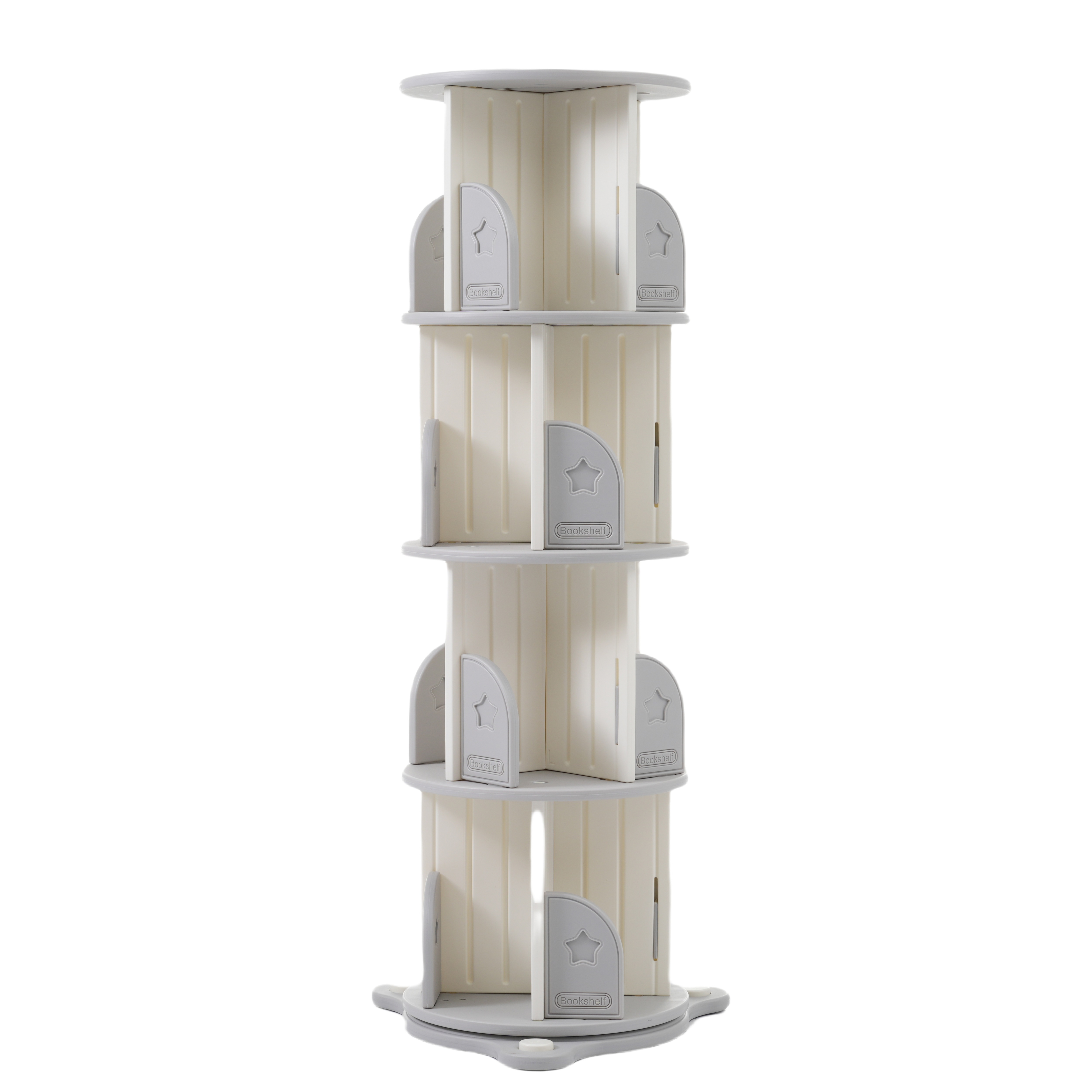 【国内出荷 - 3日配達】【4段】回転式本棚 飾り棚 絵本棚 360回転本棚 コミック収納棚 本棚 HDPE製 大容量 回転ラック 組立簡単 省スペース 3段 子ども部屋収納