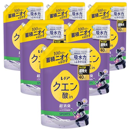 レノア クエン酸in 超消臭 衣類のすすぎ消臭剤 SPORTS リフレッシュリリーの香り 詰め替え 1110mL×6袋 [ケース品]