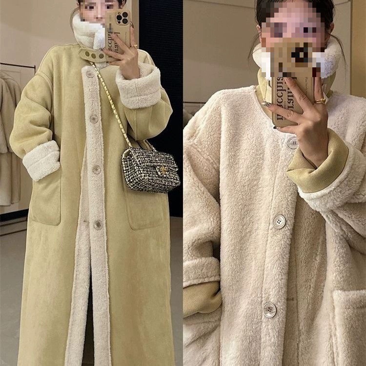 秋冬厚手 レディースロング リバーシブル 超人気 裏起毛スエード レザージャケット フェイクファーコート