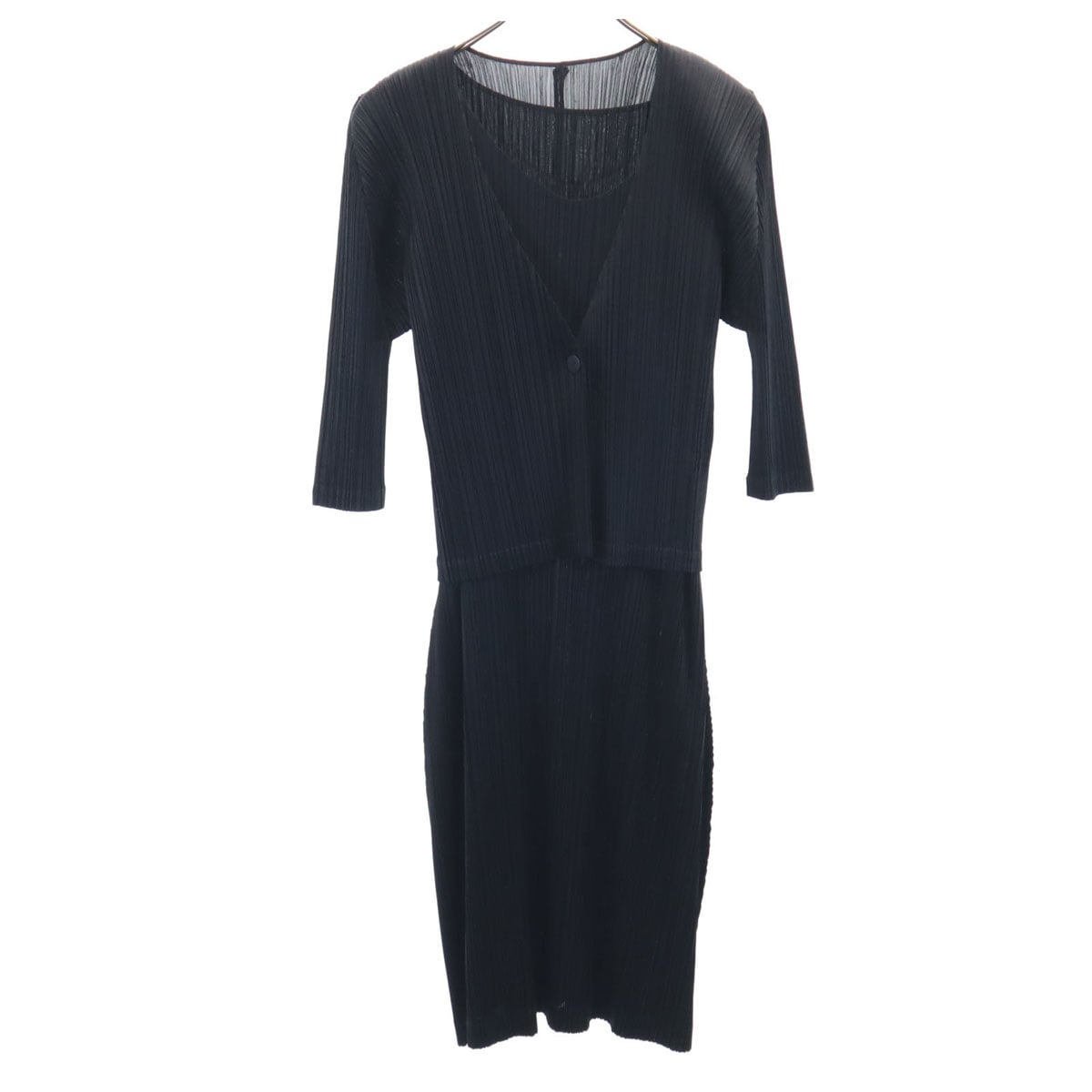 PLEATS PLEASE プリーツプリーズ 日本製 ノースリーブ プリーツ ワンピース 3 ブラック アンサンブル レディース 古着