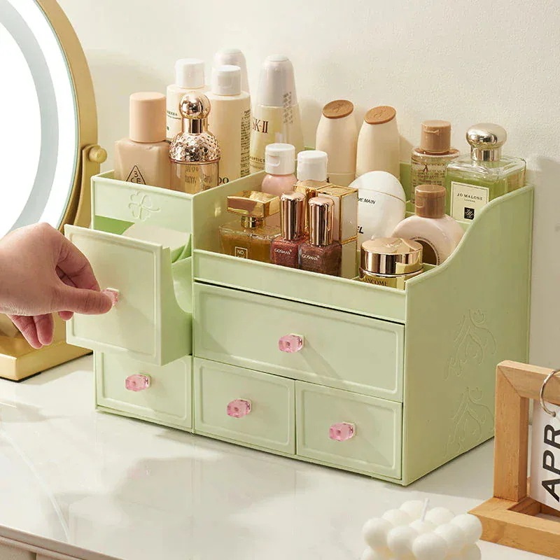 ピンク 収納ボックス 化粧品 収納ケース 3色 デスクトップ 引き出し式 グリーン 大容量 オプション 家庭用 ホワイト