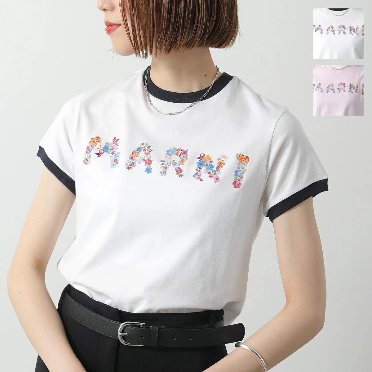 MARNI KIDS マルニ キッズ リンガーTシャツ M01428 M00HZ レディース ガールズ 半袖 フラワーロゴ 花 プリント クルーネック カラー2色