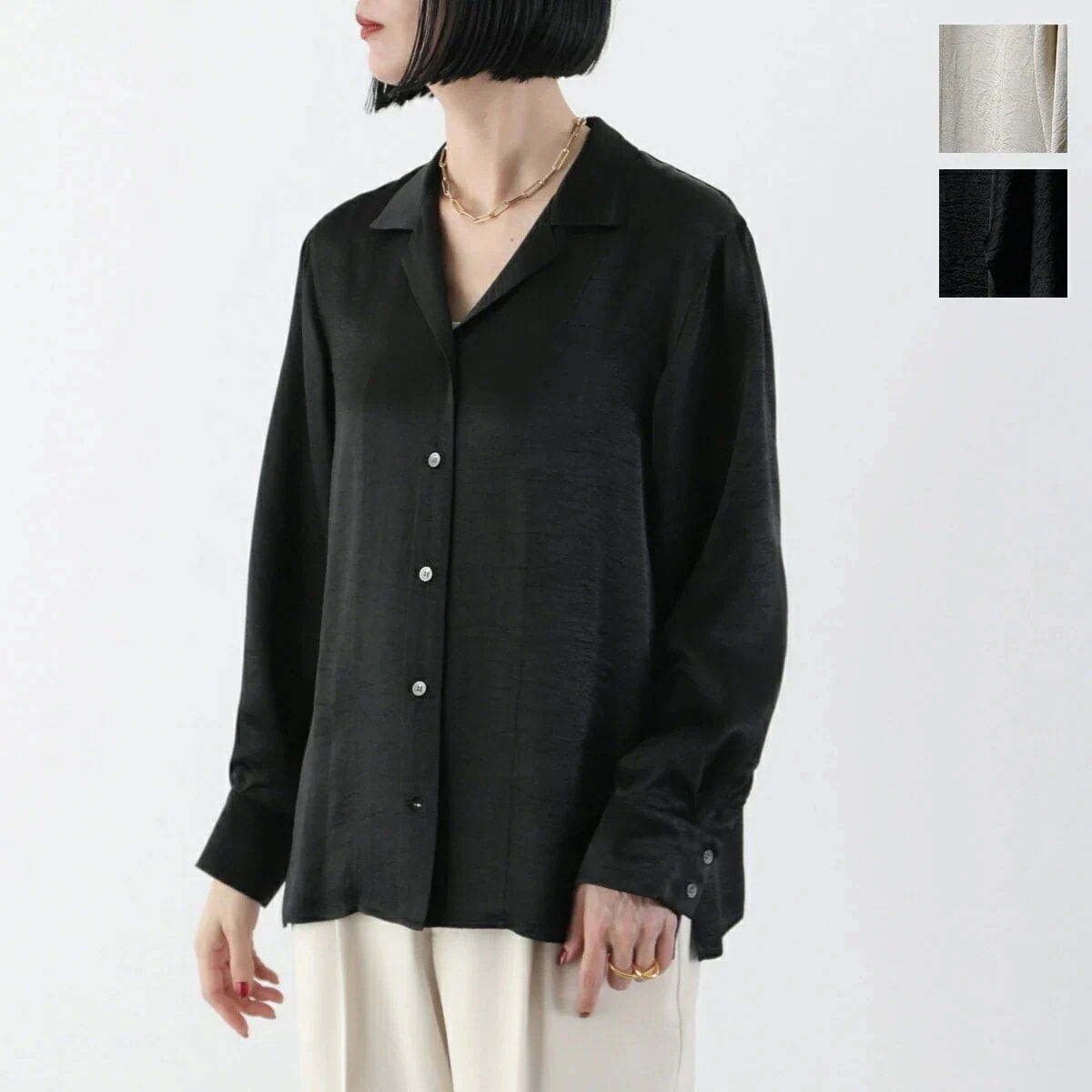 ante aciem アンテアシーム シャツ 21254753 レディース サテン 長袖 開襟 カラー2色 【mega】