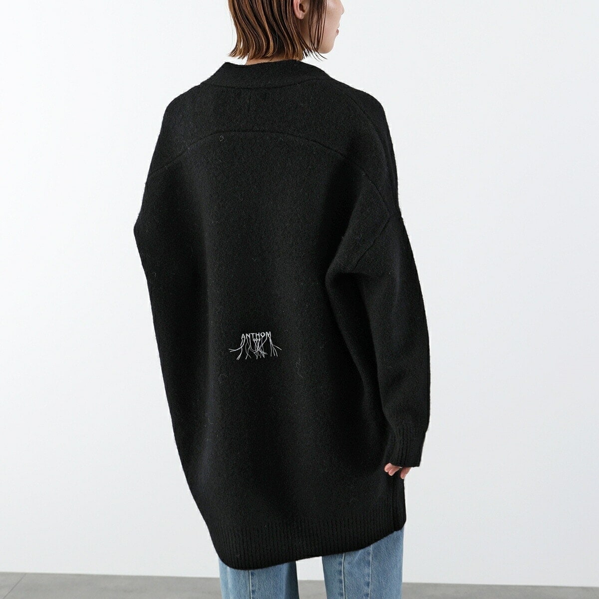 ANTHOM アントム ロングカーディガン A30540 レディース Vネック ロゴ刺 コーディガン ミドルゲージ ウール ニット 12