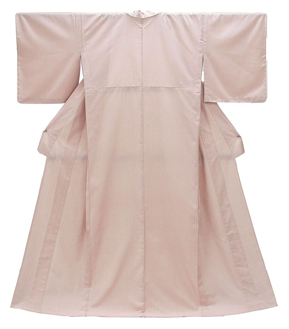 単衣 紬 新品仕立済 正絹 単衣 紅の四季暦 縦縞模様 身丈164.5cm 裄丈68cm 紬 新品 仕立て上がり 着物 wd1024