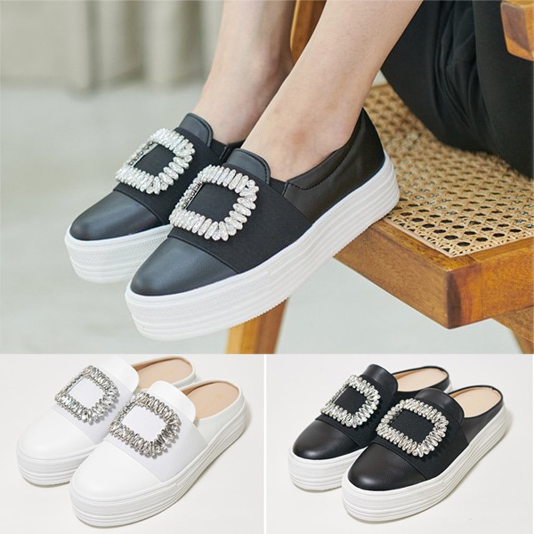 2タイプブロッパーとスリップオンビッグキュービックポイントスリップオン厚底ウェッジヒルカジュアルシュ