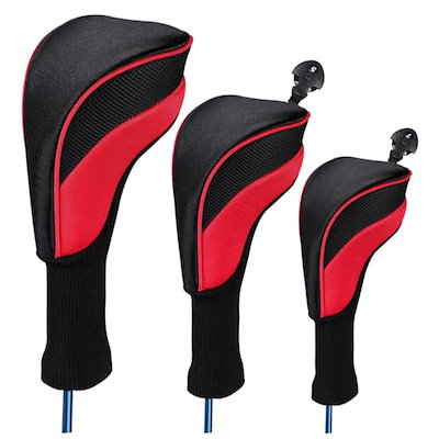 他サイト： 【3点セット】ヘットカバー ヘッドカバー ゴルフカバー ドライバー フェアウェイウッド ユーティリティー 用3点セット 各種 (BLACK×RED)の商品画像