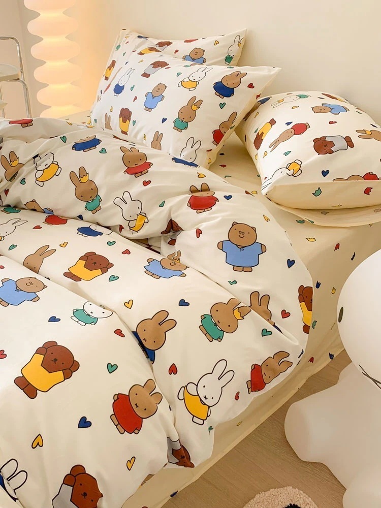 ミッ 布団カバーかわいいミッうさぎの綿4点セット 綿わた掛け布団カバー3点セット 1.5m1.m枚