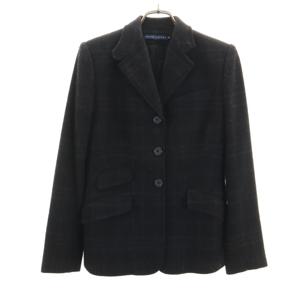 日本製 ウール チェック柄 テーラードジャケット 4 ブラック ブレザー レディース