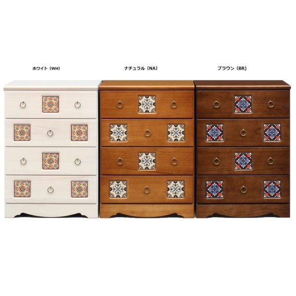 日本製 アンティーク調 天然木 チェスト 4段 59.5cm幅 ブラウン 完成品 タンス 衣類収納 引出し収納