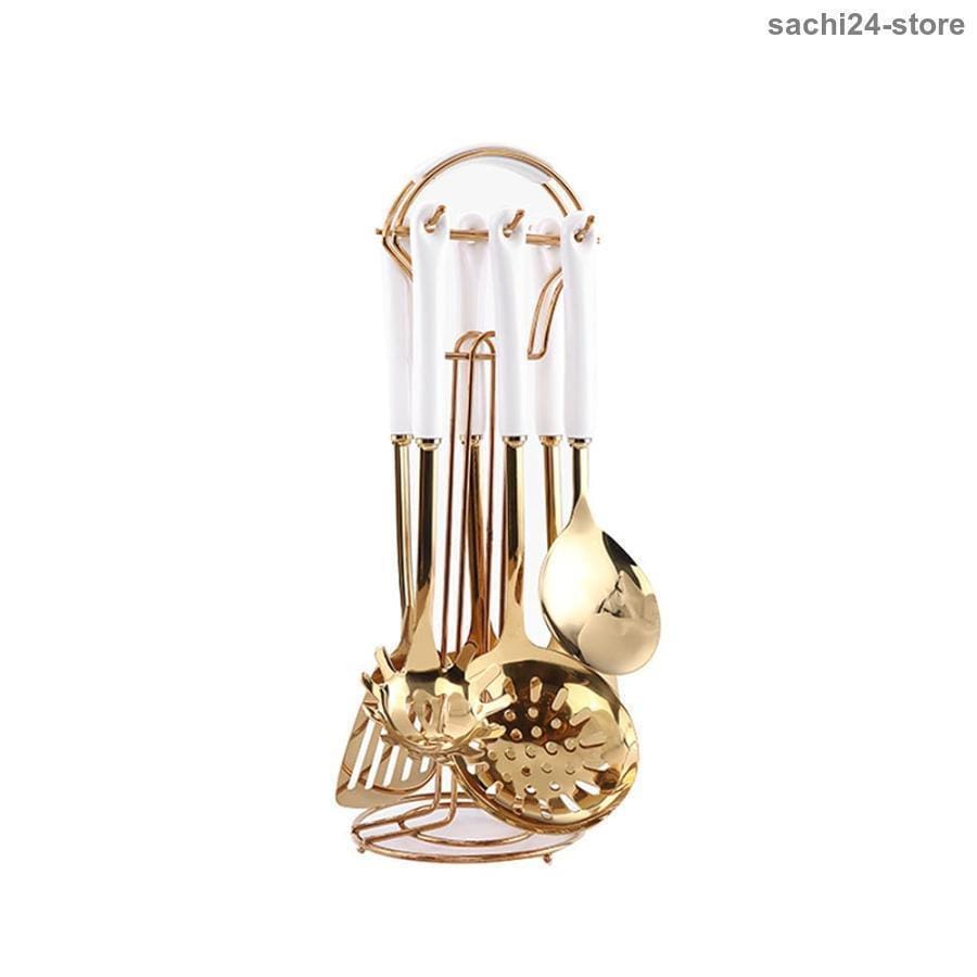 キッチンツール 調理器具 7点セット 台所用品 ステンレス製 セラミックハンドル 耐熱 耐久性抜群 和洋中料理に適用 傷つかない(ホワイト)