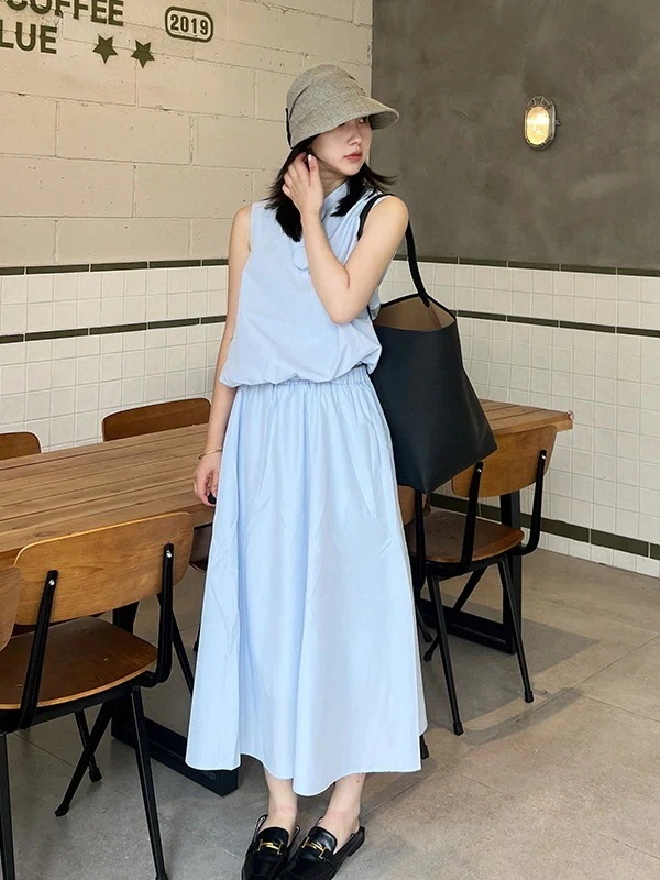 つぼみスカート綿混紡スタンドカラー袖なしつぼみチョッキ女2025りったいスカート