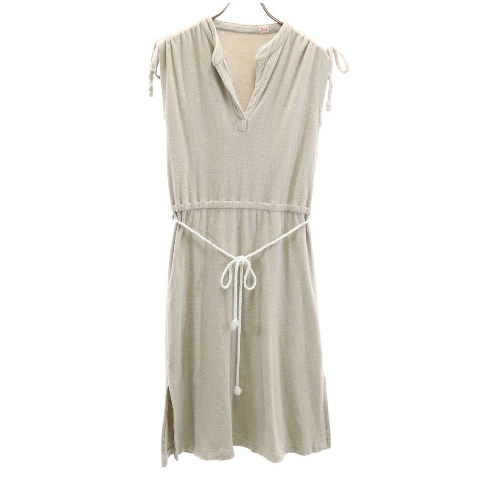 日本製 ノースリーブ タオル地 スキッパーカラー 膝丈ワンピース 1 グレー系 レディース