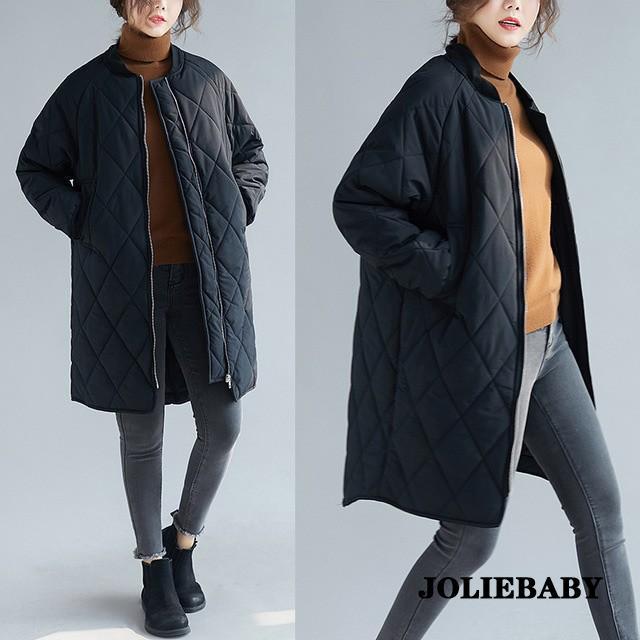 中綿コート レディース 冬 30代 40代 ノーカラー コート ロングコート 軽量 暖かい 黒 ブラック 無地 アウターコート 着痩せ 5,292円