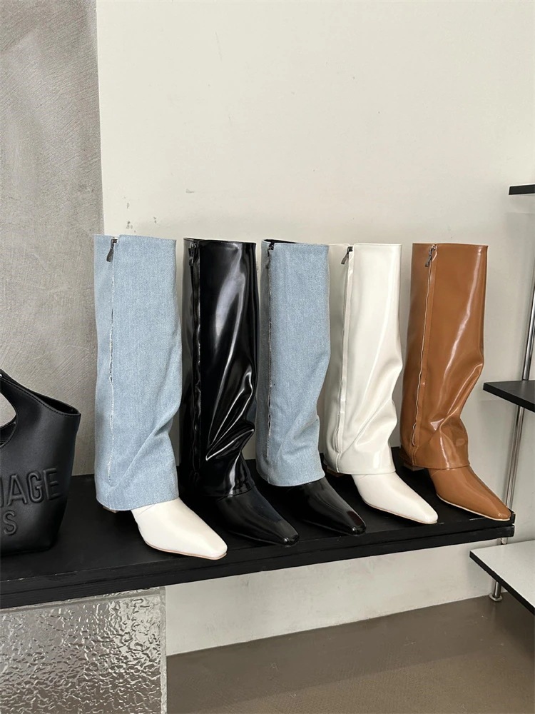 早い者勝ち ブーツ ロングブーツ 西部カウボーイブーツ パンプス 肌にやさしい 秋 パッチワーク ニーハイブーツ レンジャーブーツ