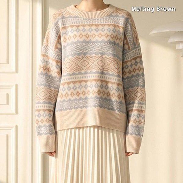 レディースルーズフィットノルディック長袖ニット MJ26