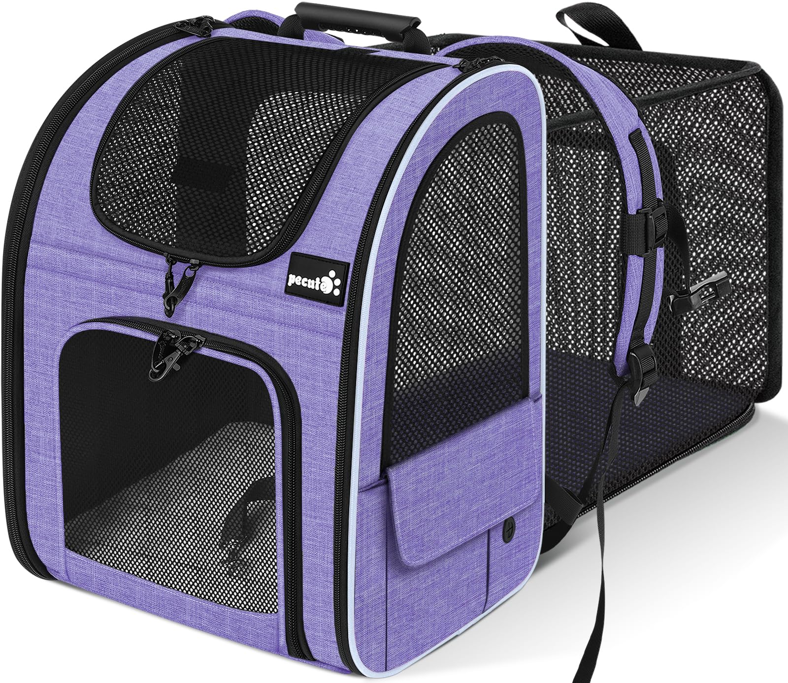 ペキュート Pecute ペット キャリーバッグ 猫用 犬用 リュック メッシュ窓 通気性 拡張可能 2WAY ペットハウス ケージ 折り畳み お出かけ ドライブ 旅行 通院 防災 避難用 キャリー