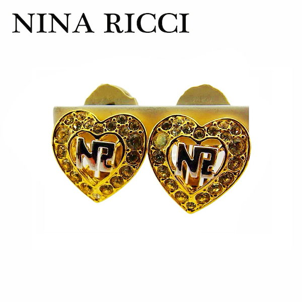 ニナリッチ NINA RICCI イヤリング ラインストーン NR ハート ゴールド