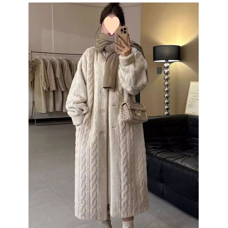 綿と厚みのあるロングイミテーションミンクぬいぐるみツイストミンクカーディガン2025年環境に優しいレザージャケット毛皮コート女性冬