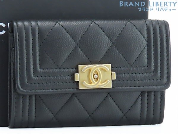新品同様シャネルCHANELボーイシャネルキャビアスキンフラップカードケース名刺入れコインパースコインケースA80603