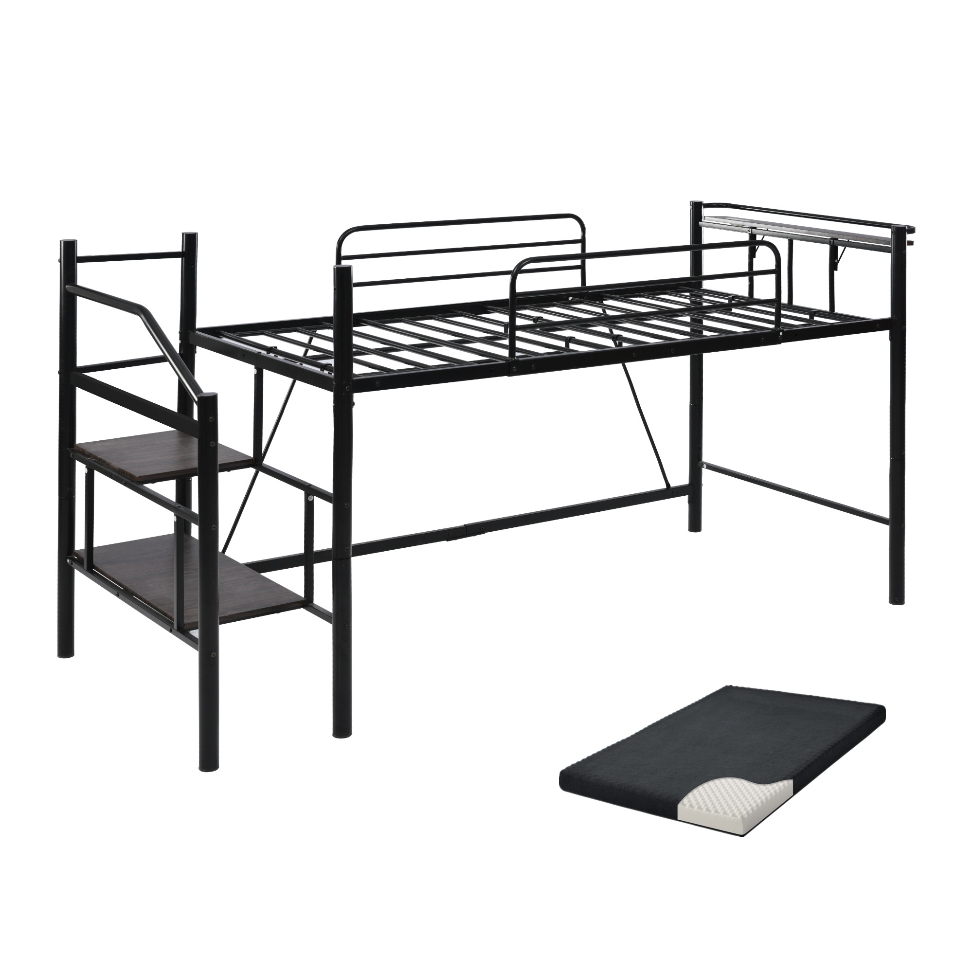 【当日出荷/953】【マットレス付き】ロフトベッド パイプベッド シングル 耐荷重150kg 高さ130cm ハイベッド ロフトベッドロータイプ 棚 収納 北欧風 大人 一人暮らし 子供部屋 送料無料