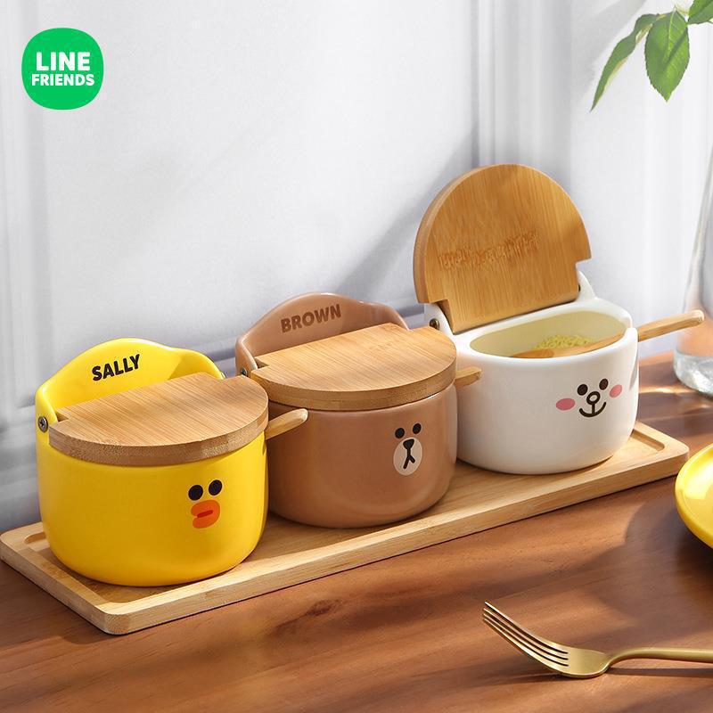 line friends調味料ボックス 家庭用キッチン調味料瓶 セラミック塩入れ 実用的で美しい調味料ボトル