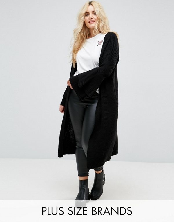 boohoo レディース 大きめサイズ ゆったりサイズ 送料無料 Black Plus Edge To Edge Longline Ruffle Cardigan