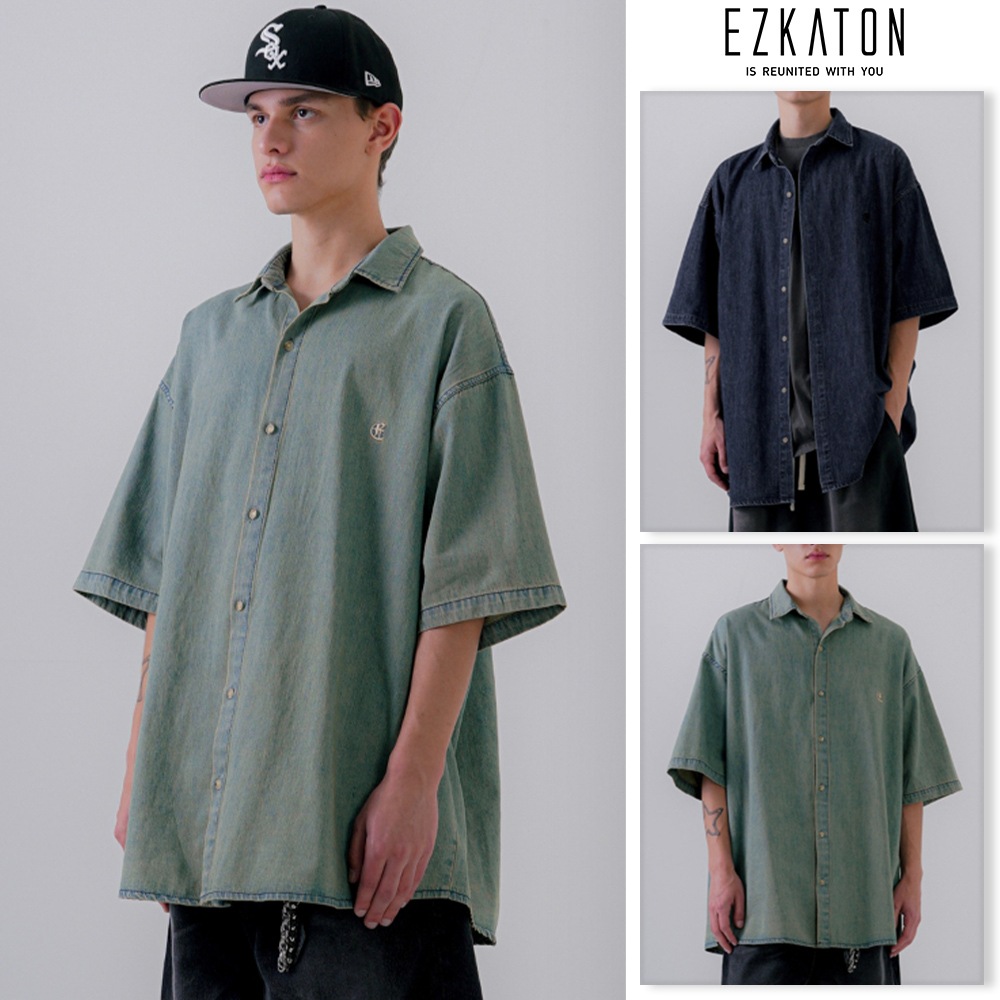 [EZKATON] Rail Denim Short Sleeve Shirt