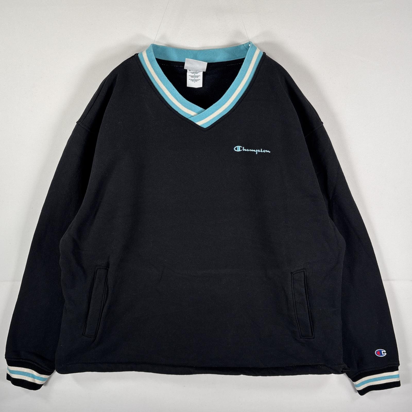 古着 スウェット Vネック Cロゴ サイドポケット ビッグサイズ ワンポイントロゴ刺繍 XーLARGE ブラック メンズ