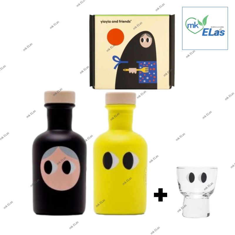 プレミアム エキストラバージン オリーブオイル 50ml 2種 ギフトセット (オリジナル・レモン) ＋ ショットグラス付き/ギリシャ産 贈り物 ミニボトル