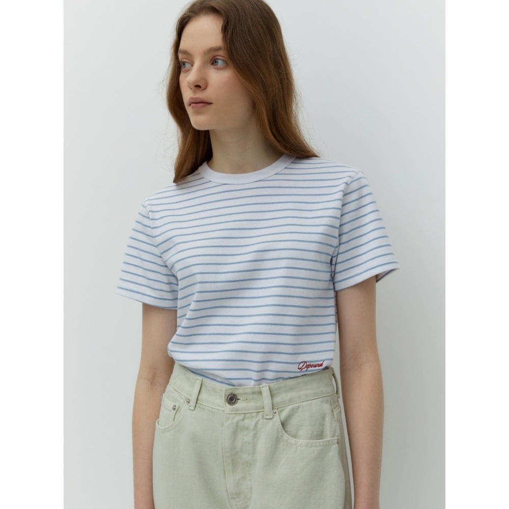 DEPOUND ロゴストライプ Tシャツブルーストライプ