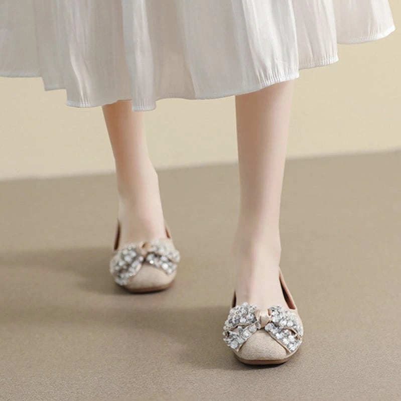 777円OFFクーポン フラットシューズ パンプス レディース ぺたんこ 婦人靴 美脚 歩きやすい 蝶結び キラキラ 春 夏 秋 フラット 柔らかい 痛くない 軽量 小さいサイズ 大きいサイズ バレエ