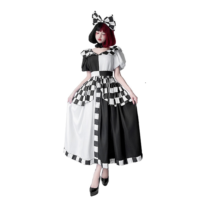 ハロウィン 仮装 ミッキー 白黒 チェック 女王 衣装 発表会 衣装 アリス cos メイド ピエロ プリンセス スカート